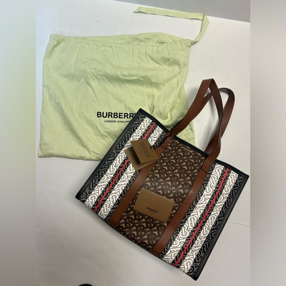 Burberry Small Monogram Striped Logo Tote NWT Bridle Brown Multicolor - Picture 5 of 10